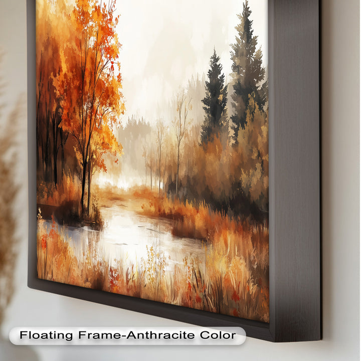 Autumn Forest Lake Wall Art – Fall Nature Oil Painting