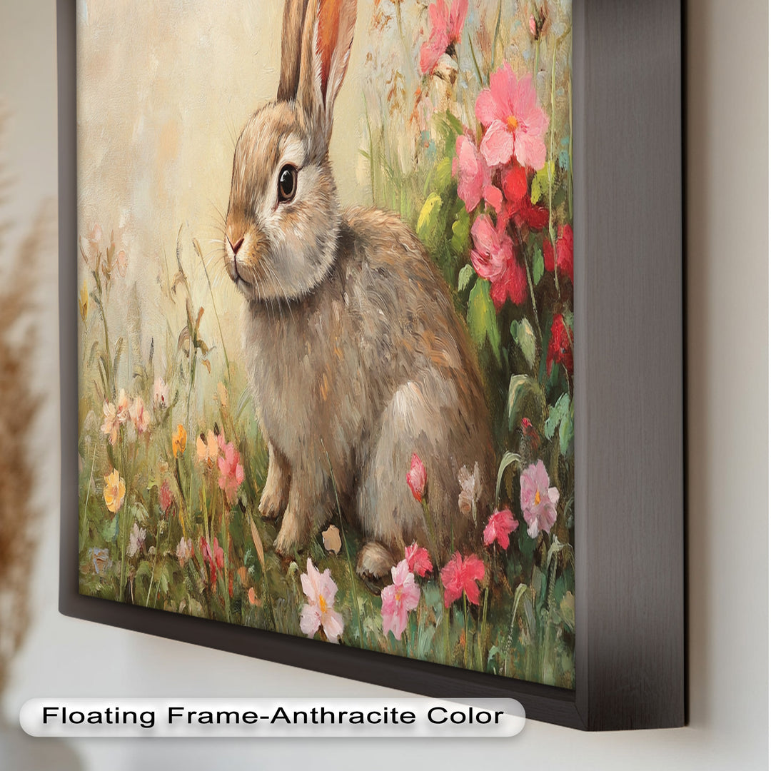 Curious Bunny Among Spring Blossoms – Animal Oil Painting