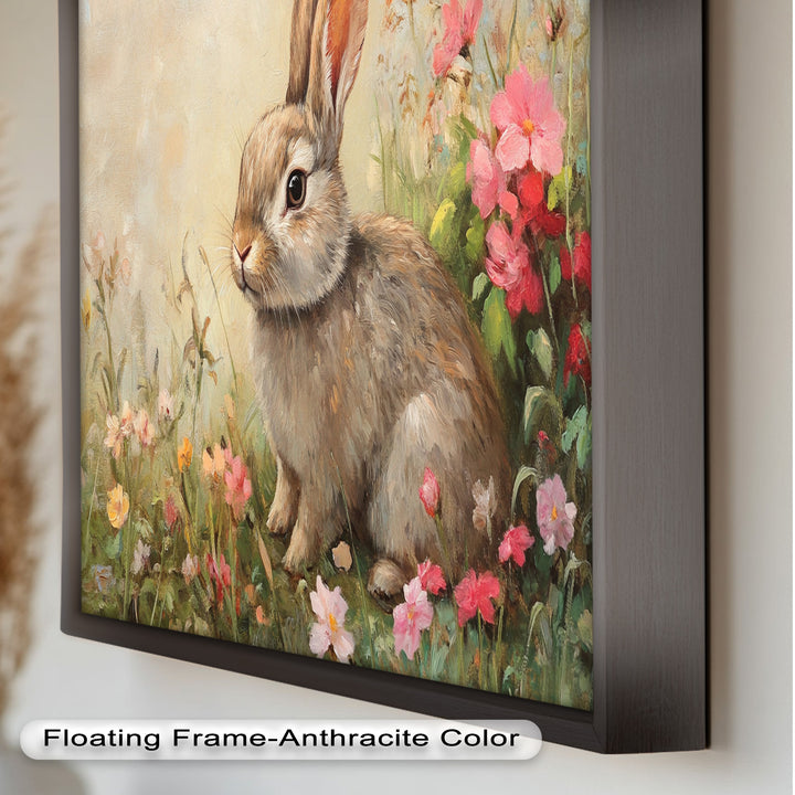 Curious Bunny Among Spring Blossoms – Animal Oil Painting