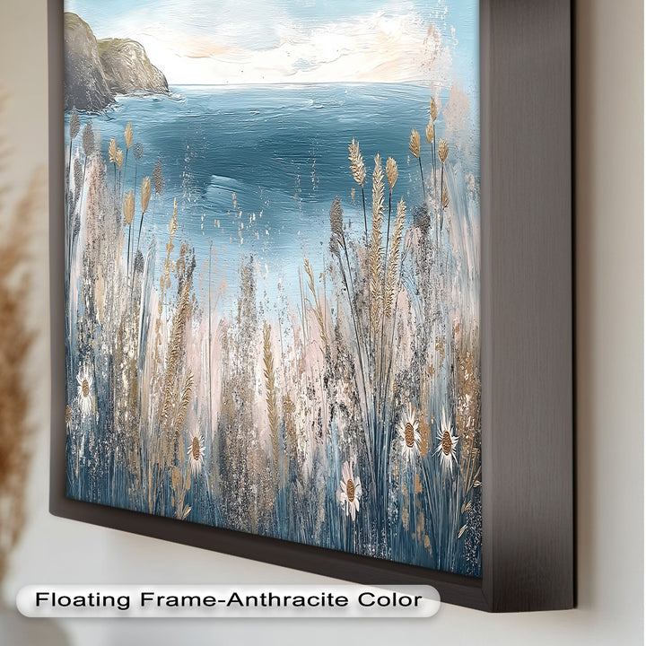 Wildflower Ocean View Wall Art – Framed Oil Painting