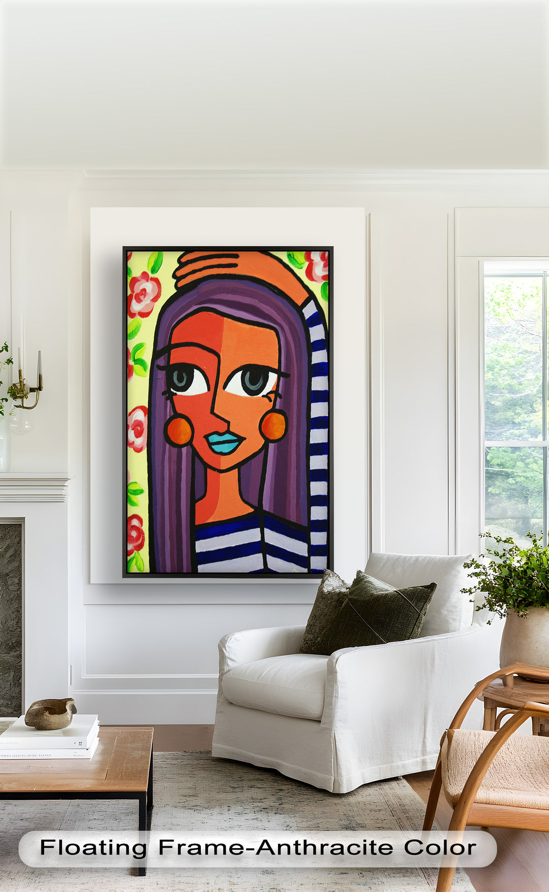 Striped Radiance – Playful Woman with Purple Hair Picasso Oil Painting