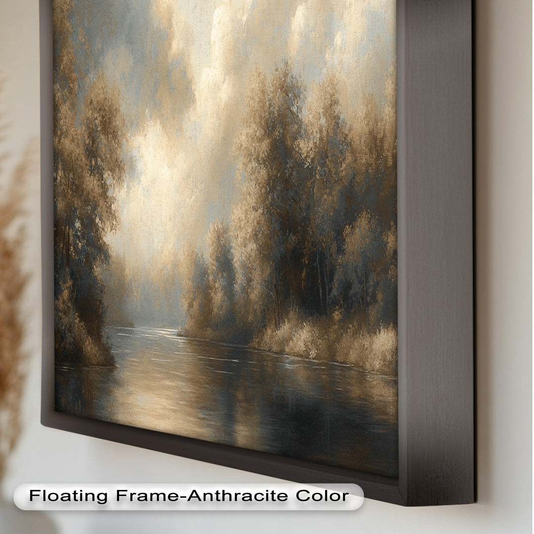 Serene River Landscape Wall Art – Modern Oil Painting
