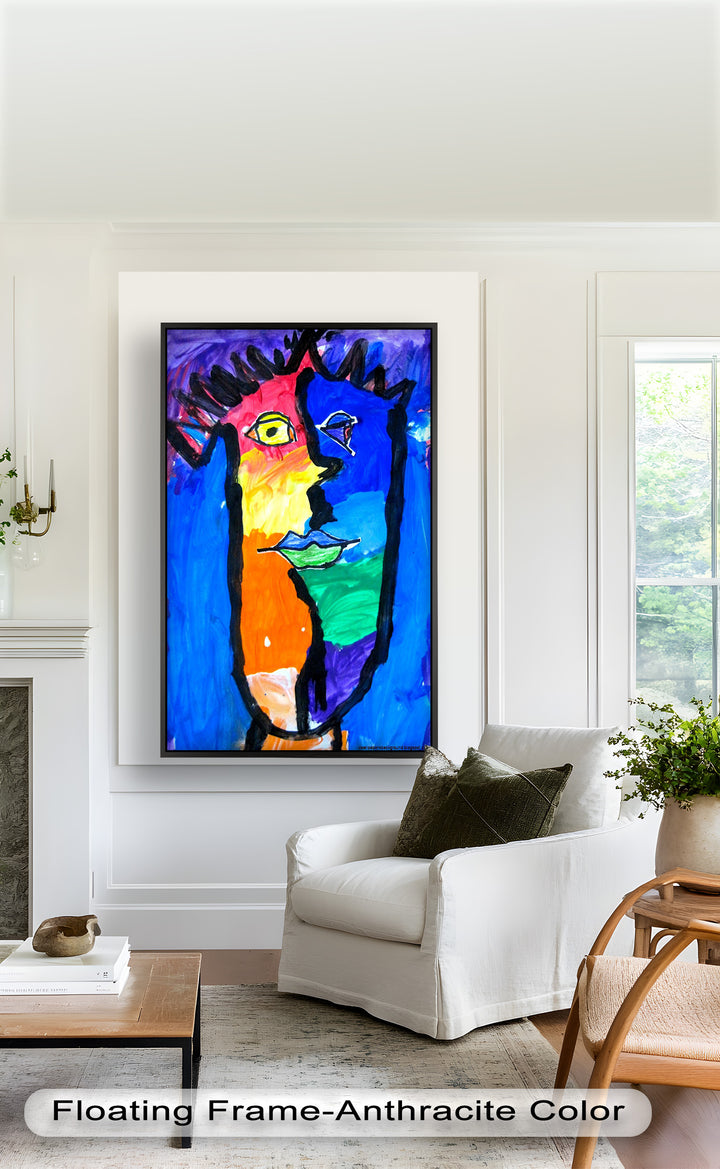 Bunte abstrakte Gesichter als Wandkunst – Pop-Art-Ölgemälde