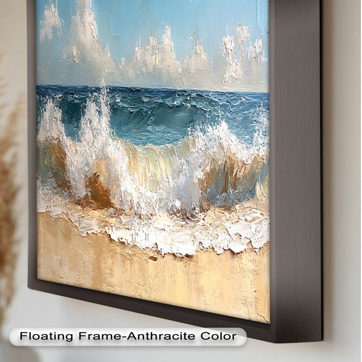 Coastal Beach Wall Art - Crashing Waves Seascape Oil Painting