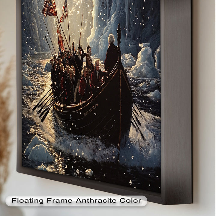 Crossing the Ice – Patriotic Revolutionary Boat Oil Painting