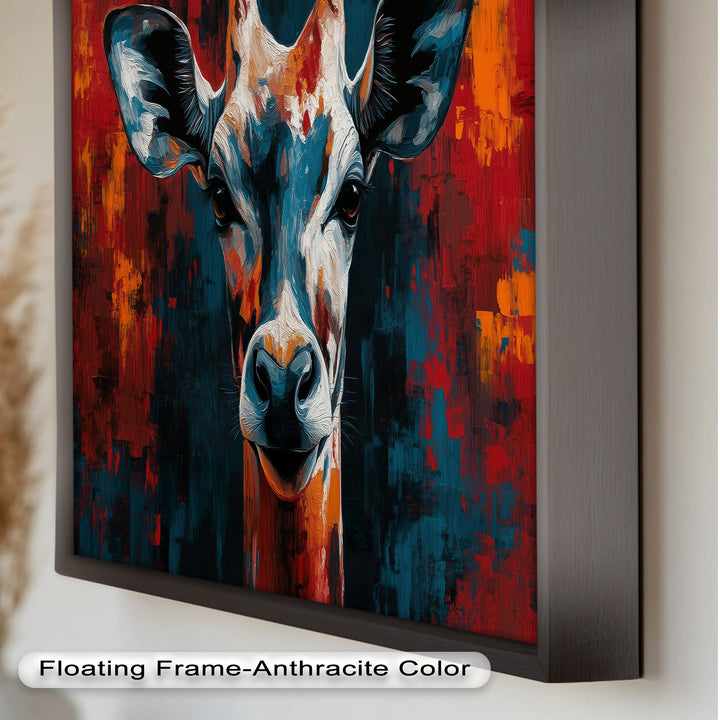 Giraffe Portrait in Abstract Flames – Animal Oil Painting