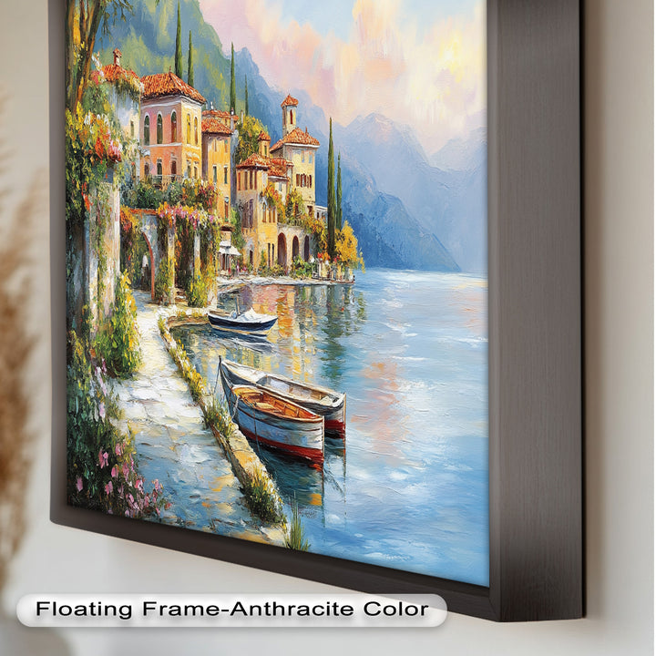 Italian Lake Village Wall Art – Mediterranean Oil Painting