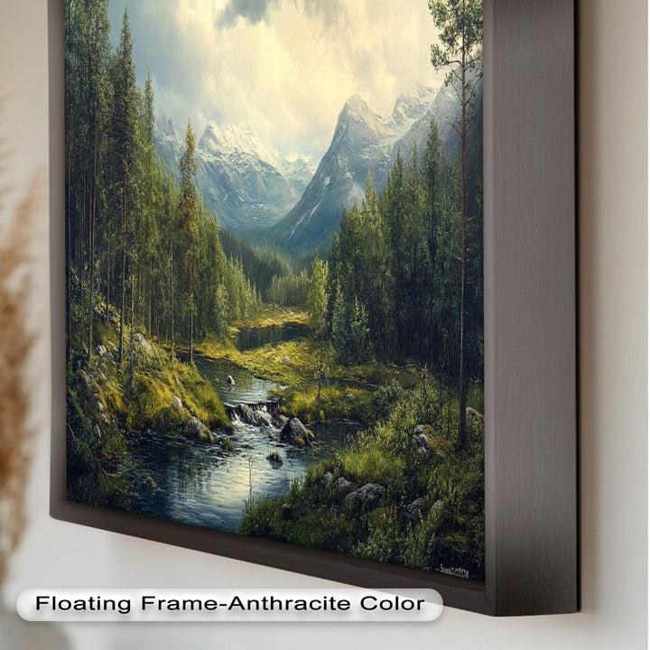 Wald, Berg, Fluss Wandkunst – Landschaftsölgemälde