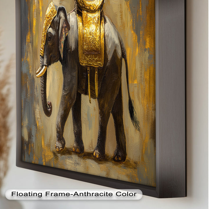 Elephant with Golden Saddle - Animal Oil Painting