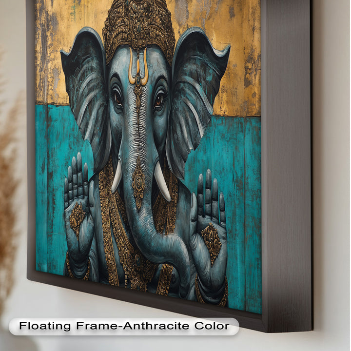 Blaue Ganesha Wandkunst – Religiöses Ölgemälde