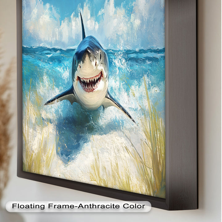 Smiling Shark by the Shore – Animal Oil Painting