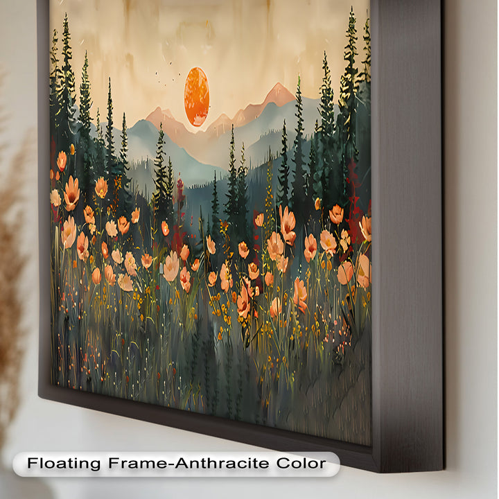 Sunset Floral Forest - Landscape Framed Oil Painting