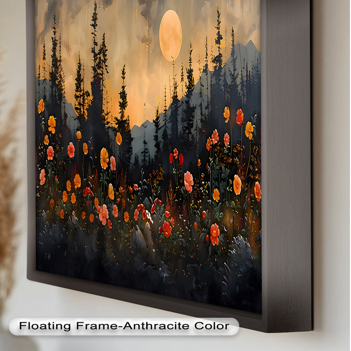 Moonlit Forest Landscape - Framed Floral Oil Painting