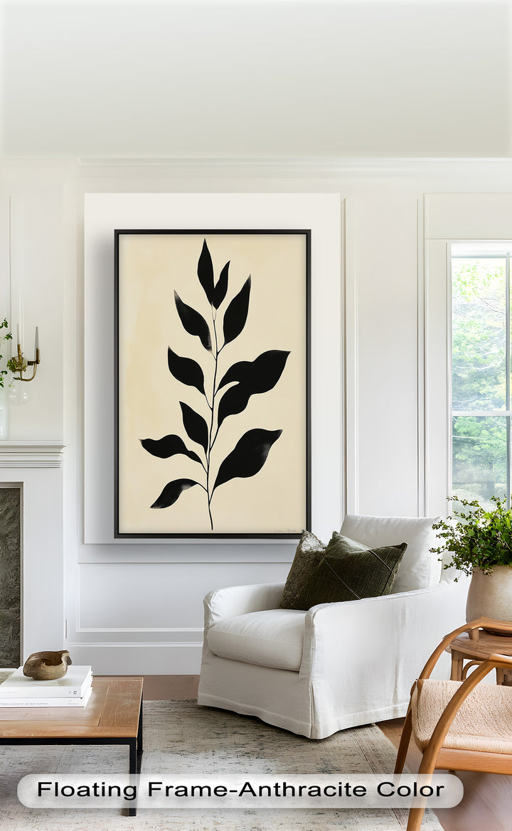Black Botanical Minimalism – Monochrome Oil Painting