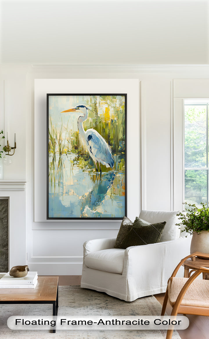 Reflections of Grace – Heron in Wetlands Oil Painting