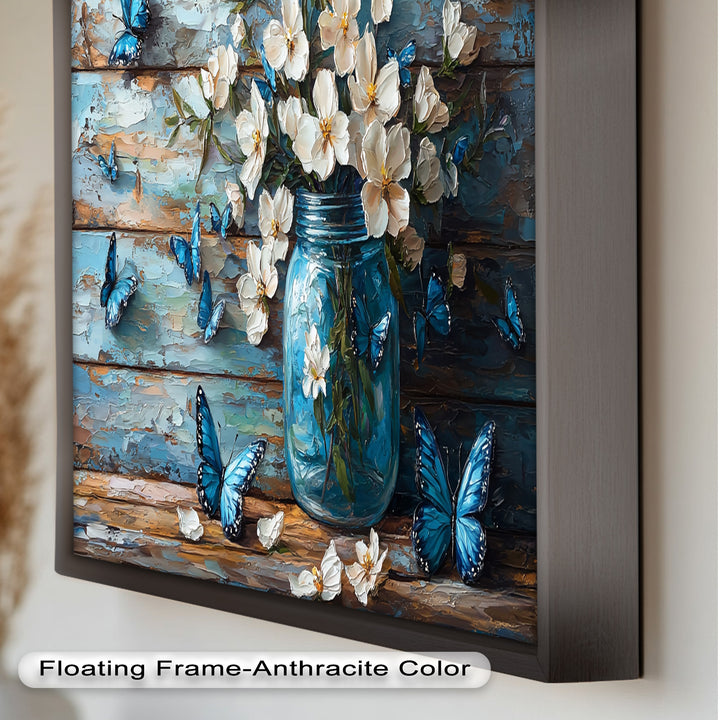 Flowers and Blue Butterflies – Elegant Nature Oil Painting