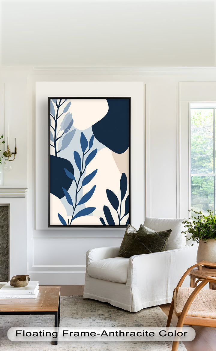 Indigo Serenity – Minimalist Botanical Oil Painting
