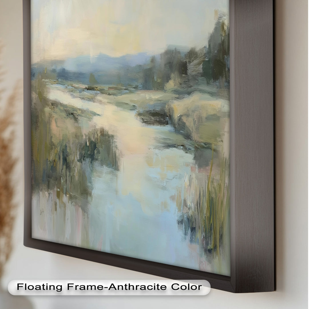 Pastel River Landscape - Framed Oil Painting