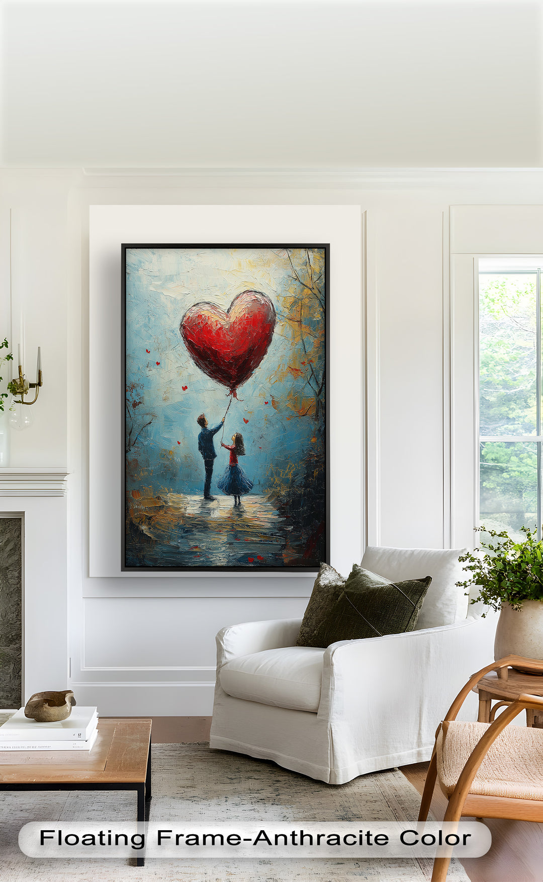 Romantic Red Heart Balloon Scene - Love Oil Painting