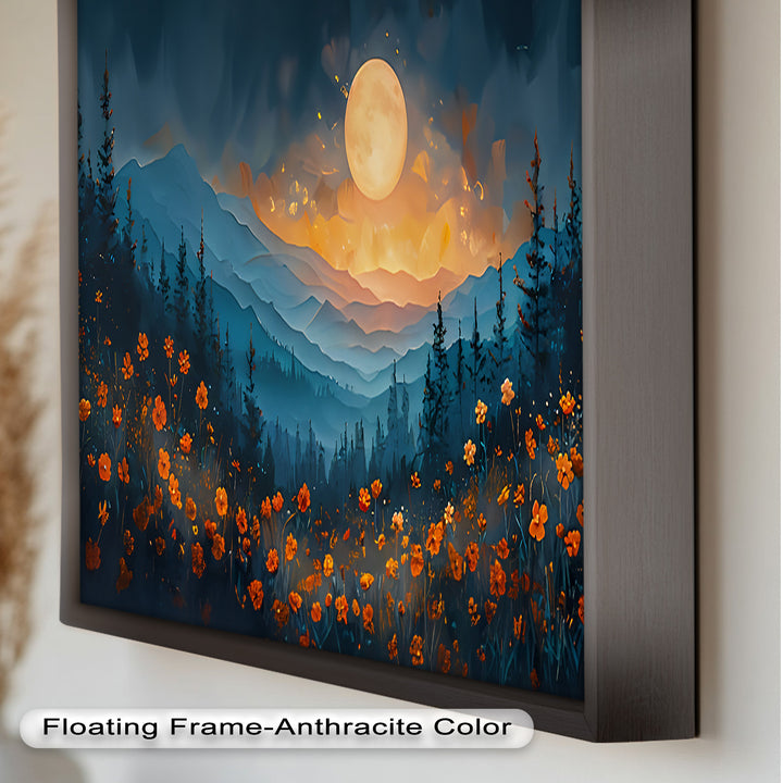 Moonlit Mountain Landscape-Floral Oil Painting