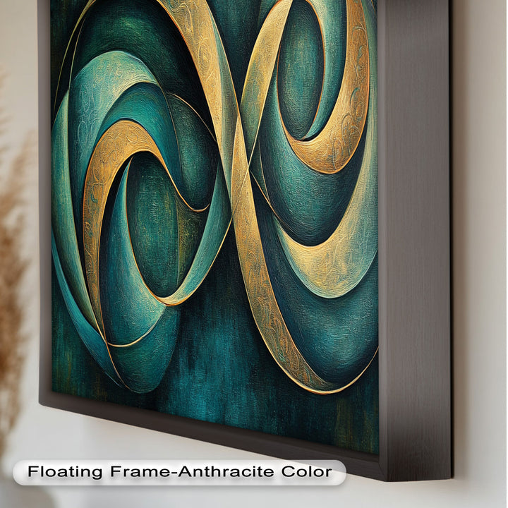 Infinity Loop Abstract – Teal & Gold Modern Oil Painting
