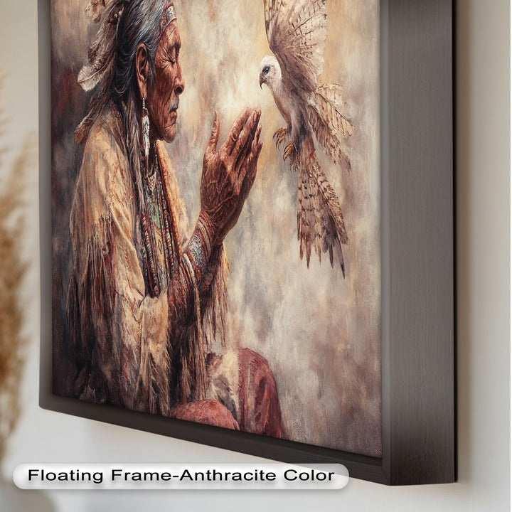 Whisper to the Spirit – Native Elder and Falcon Oil Painting