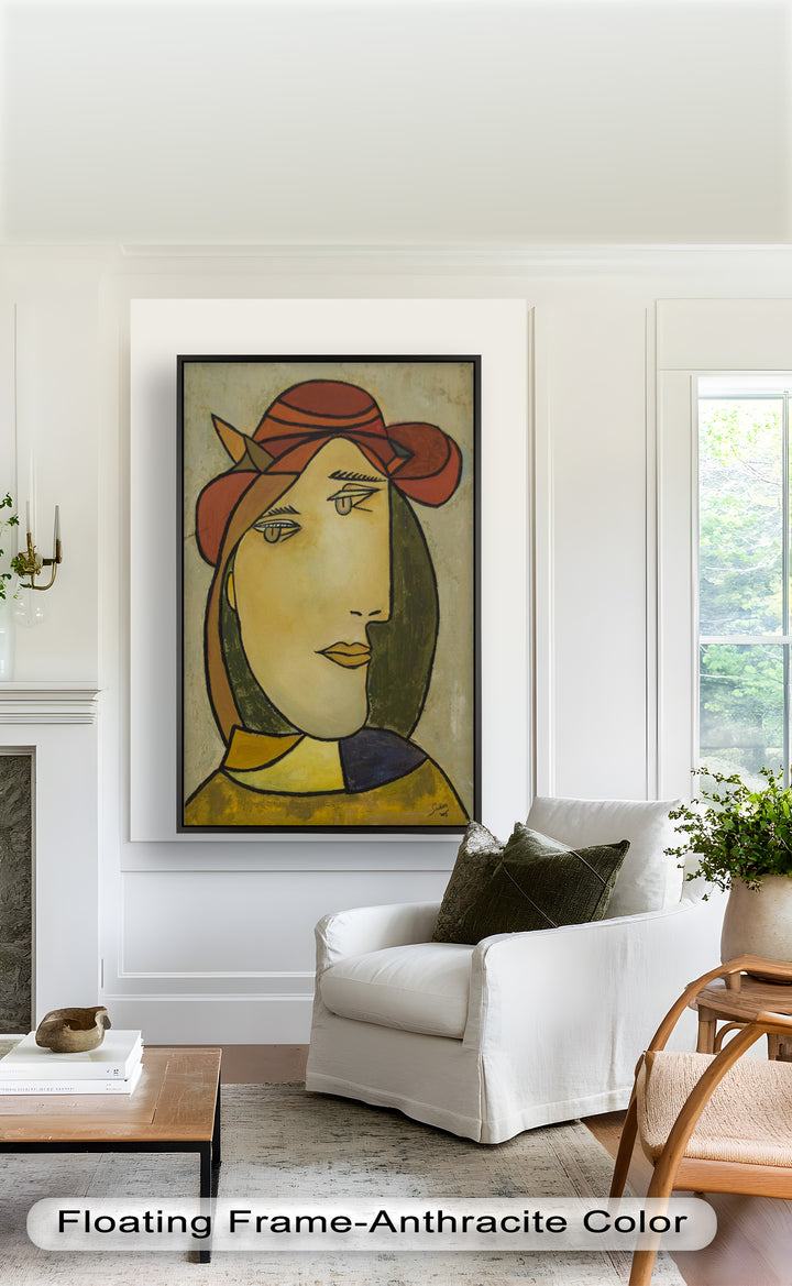 Melancholy in Red Hat – Minimalist Portrait Picasso Oil Painting