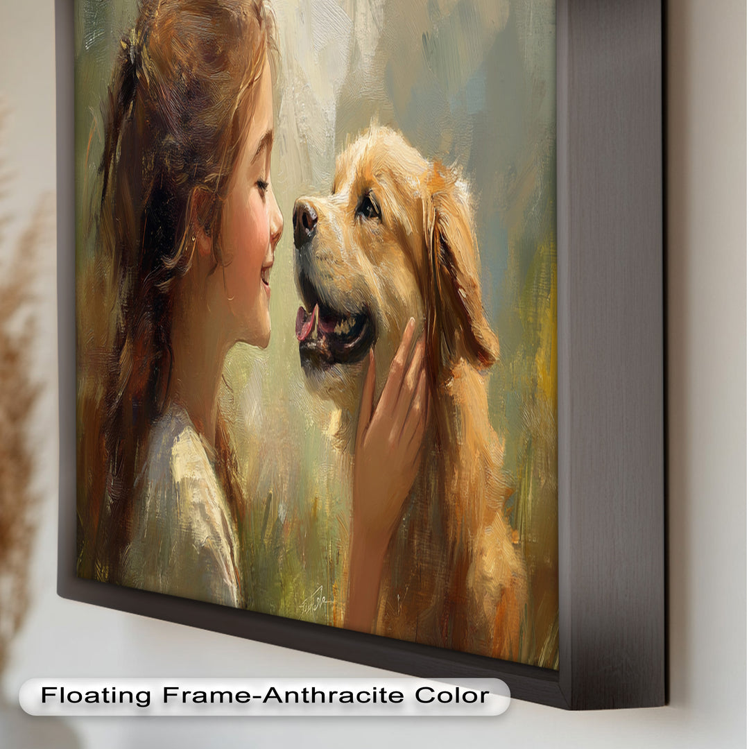 Girl and Golden Retriever in Gentle Light – Animal Oil Painting