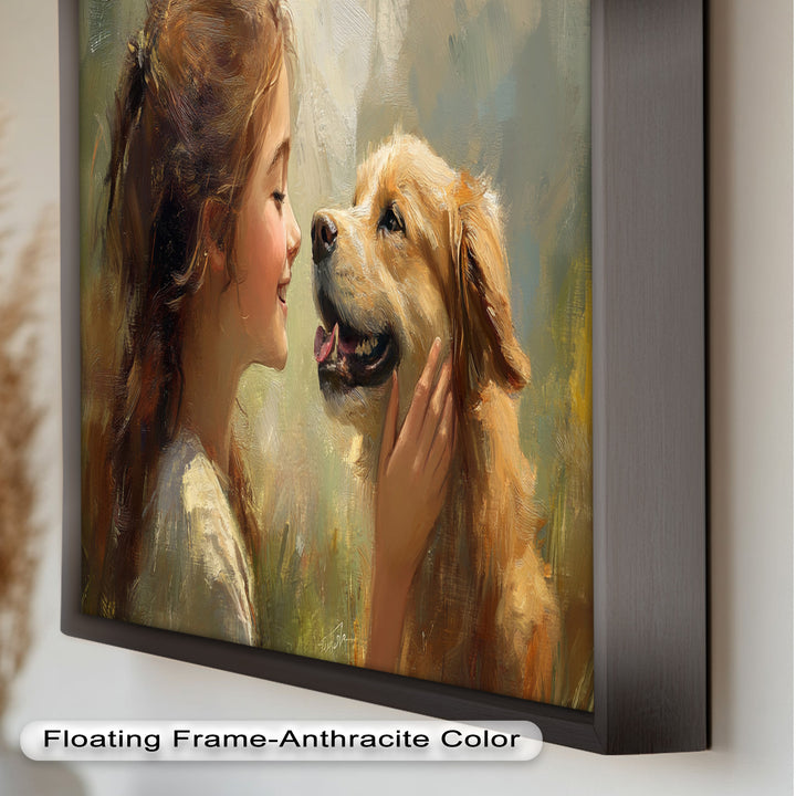 Girl and Golden Retriever in Gentle Light – Animal Oil Painting