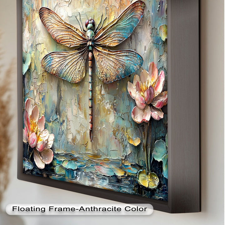 Floral Dragonfly – Framed Botanical Oil Painting