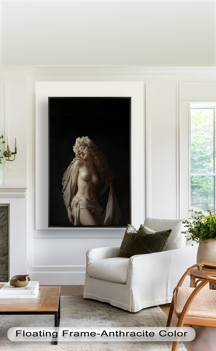 Moonlit Reverie – Classical Nude with Floral Crown Oil Painting