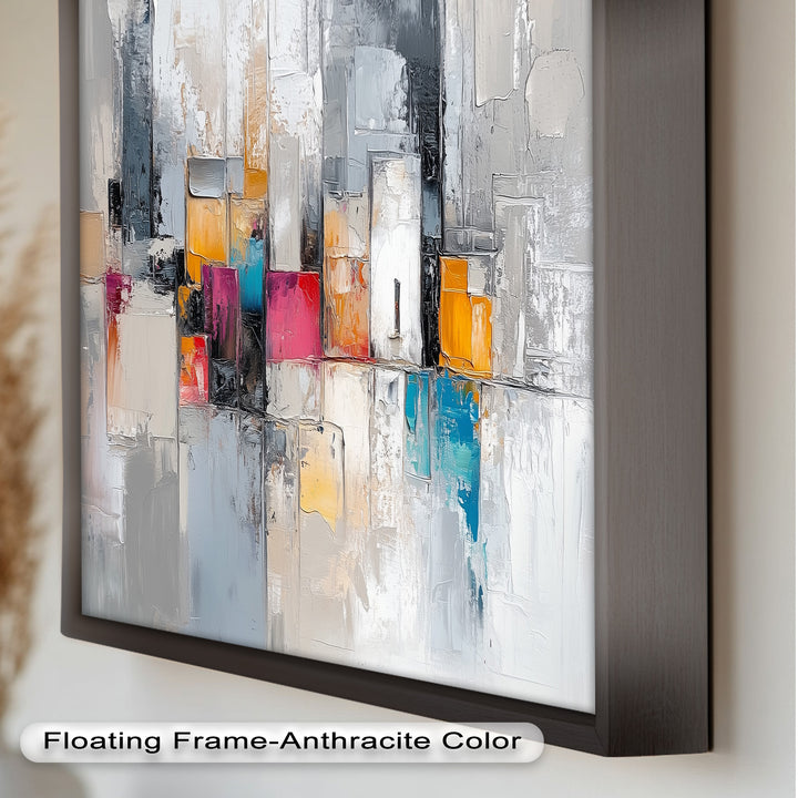 Urban Geometry – Color Block Cityscape Abstract Oil Painting