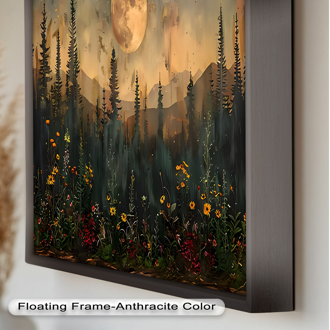 Moonlit Forest Flower Wall Art – Nature Landscape Oil Painting