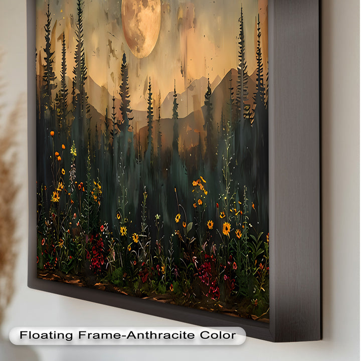 Moonlit Forest Flower Wall Art – Nature Landscape Oil Painting