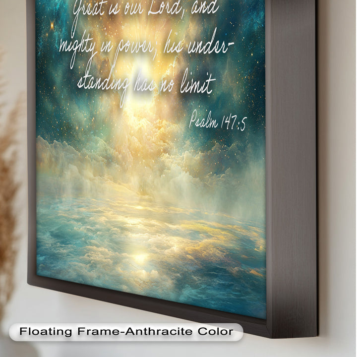 Psalm 147:5 – Mighty in Power Bible Verse Oil Painting