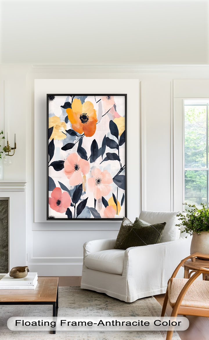 Soft Harmony – Peach and Mustard Floral Oil Painting