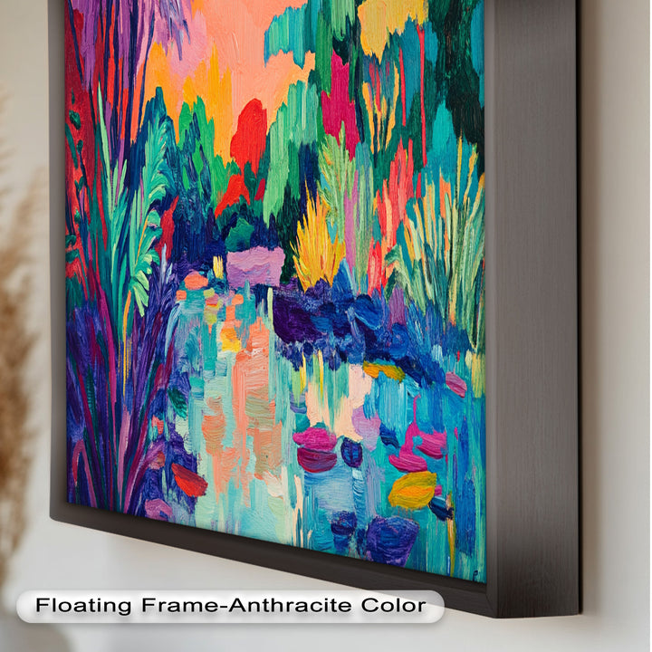 Sunset Reflections Oil Painting – Fauvist Lakeside Dreamscape