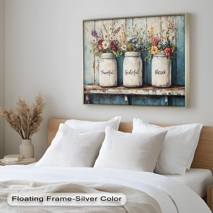 Thankful Grateful Blessed – Floral Jar Oil Painting