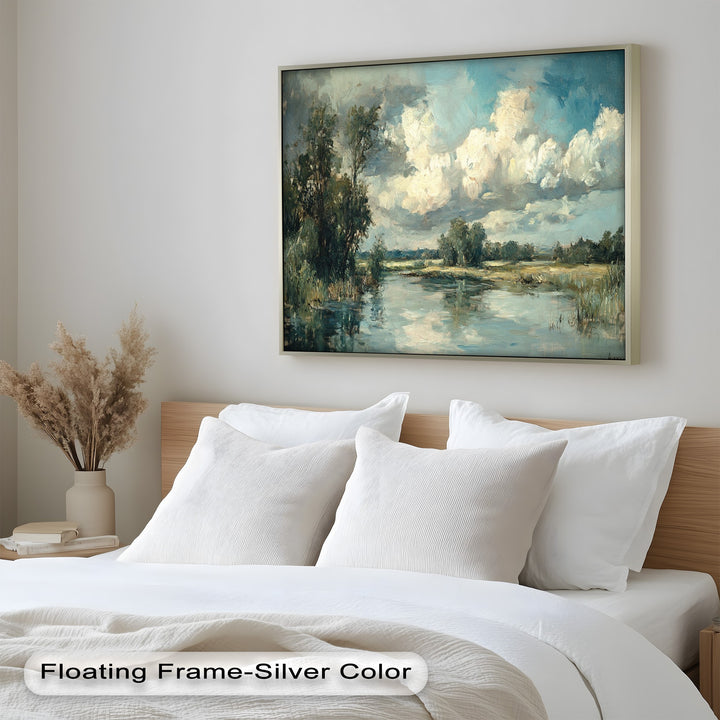 Golden Field & Mountain Horizon – Landscape Oil Painting