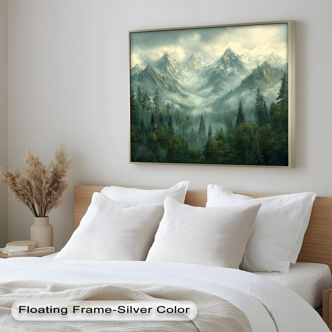Misty Mountain Forest - Framed Oil Paintings