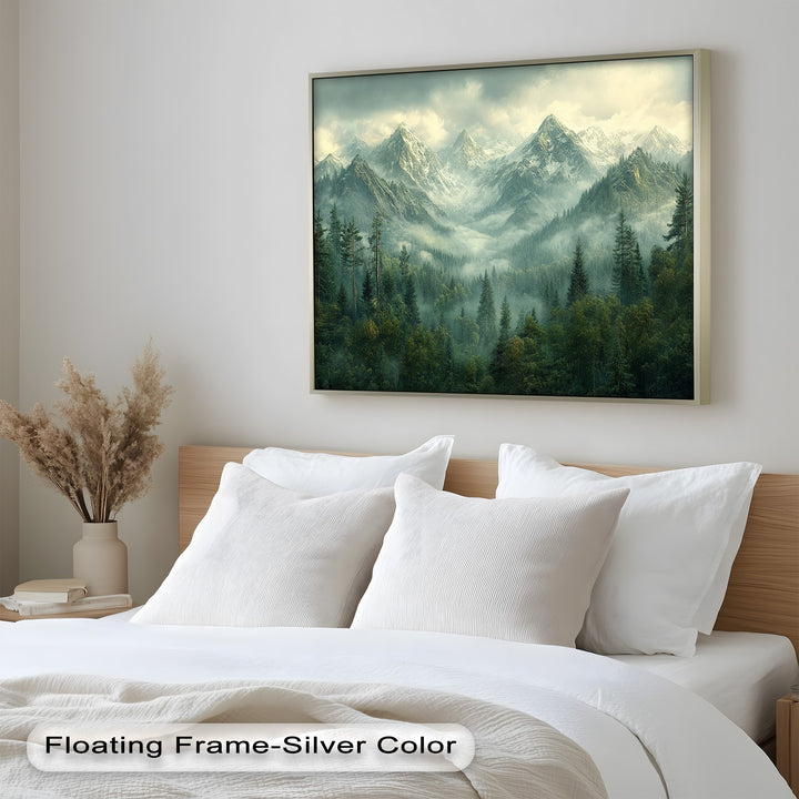 Misty Mountain Forest - Framed Oil Paintings