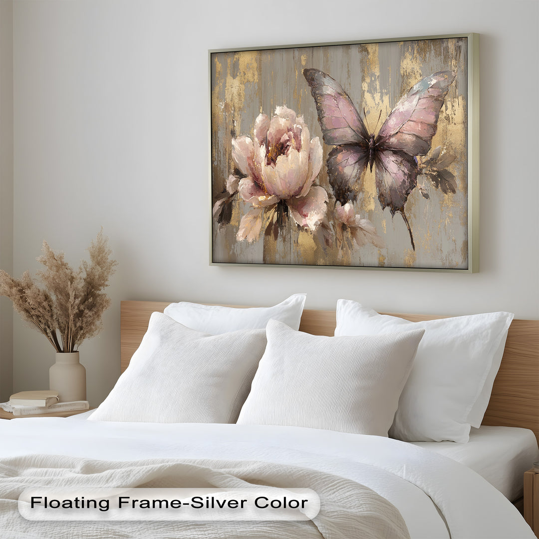 Elegant Butterfly and Peony – Pastel Floral Oil Painting
