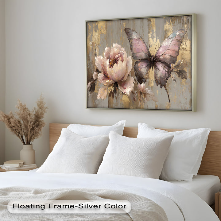 Elegant Butterfly and Peony – Pastel Floral Oil Painting