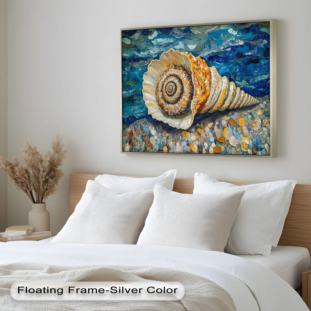 Whispers of the Sea – Spiral Shell on Coastal Shoreline Oil Painting - MyPhotoStation