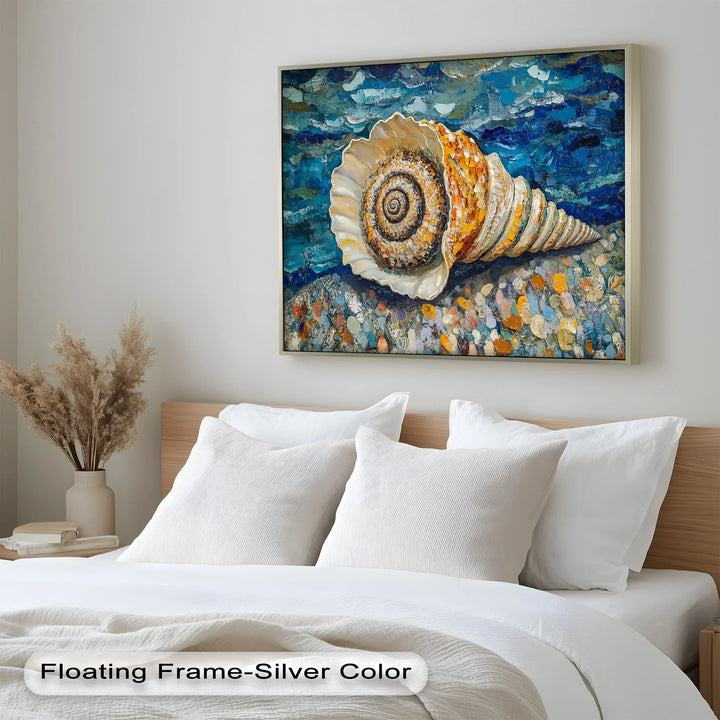Whispers of the Sea – Spiral Shell on Coastal Shoreline Oil Painting - MyPhotoStation