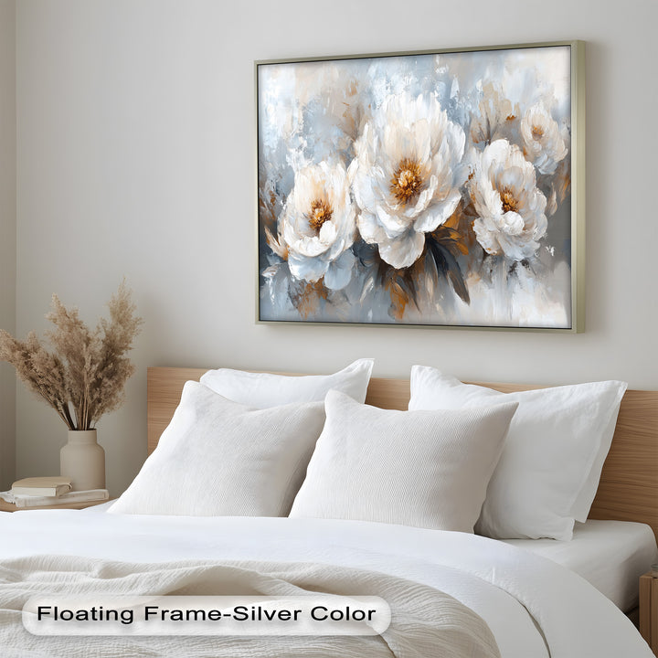 Ivory Garden Symphony – White Peony Bouquet Flower Oil Painting