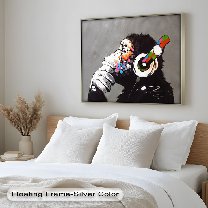 Contemplative Chimp with Headphones - Banksy Oil Painting