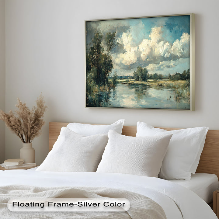 Golden Field & Mountain Horizon – Landscape Oil Painting
