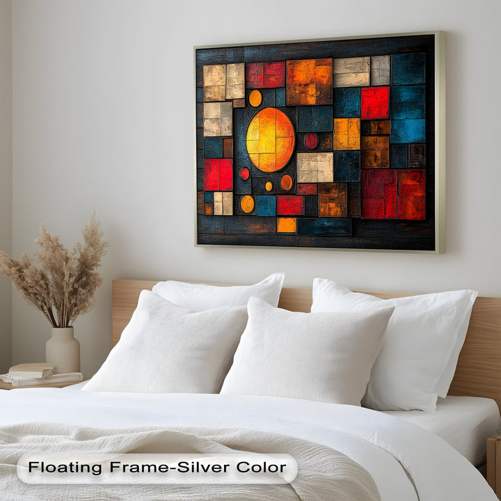 Geometrische Sunburst Fusion – Farbenfrohe Ölgemälde