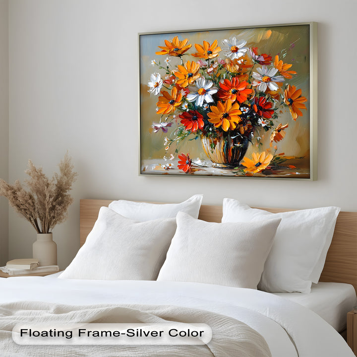 Orange & White Flowers – Botanical Oil Painting